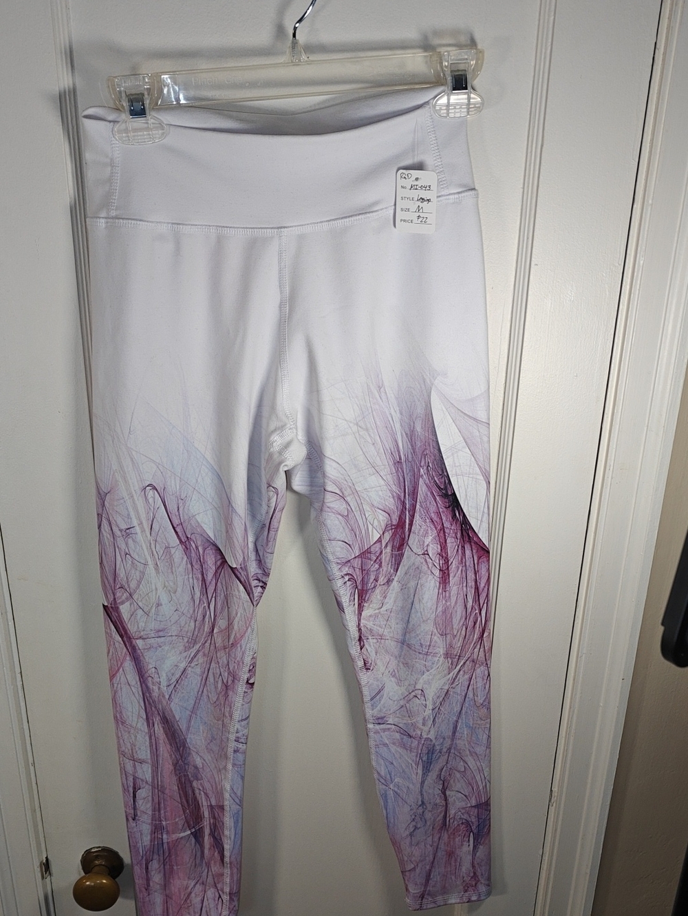 Women’s White Leggings with Purple Smoke Print